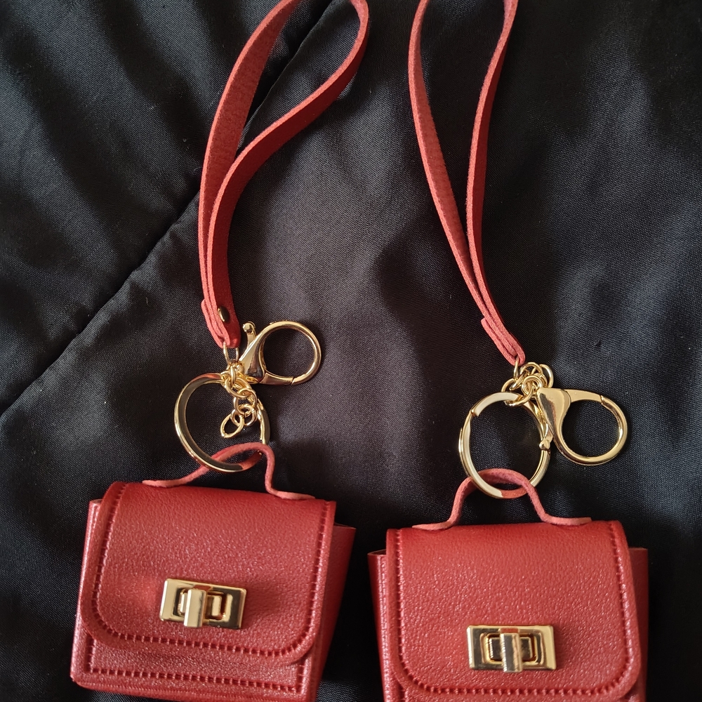 Burgundy Red Mini Bag Keychains with Gold Accents (2).